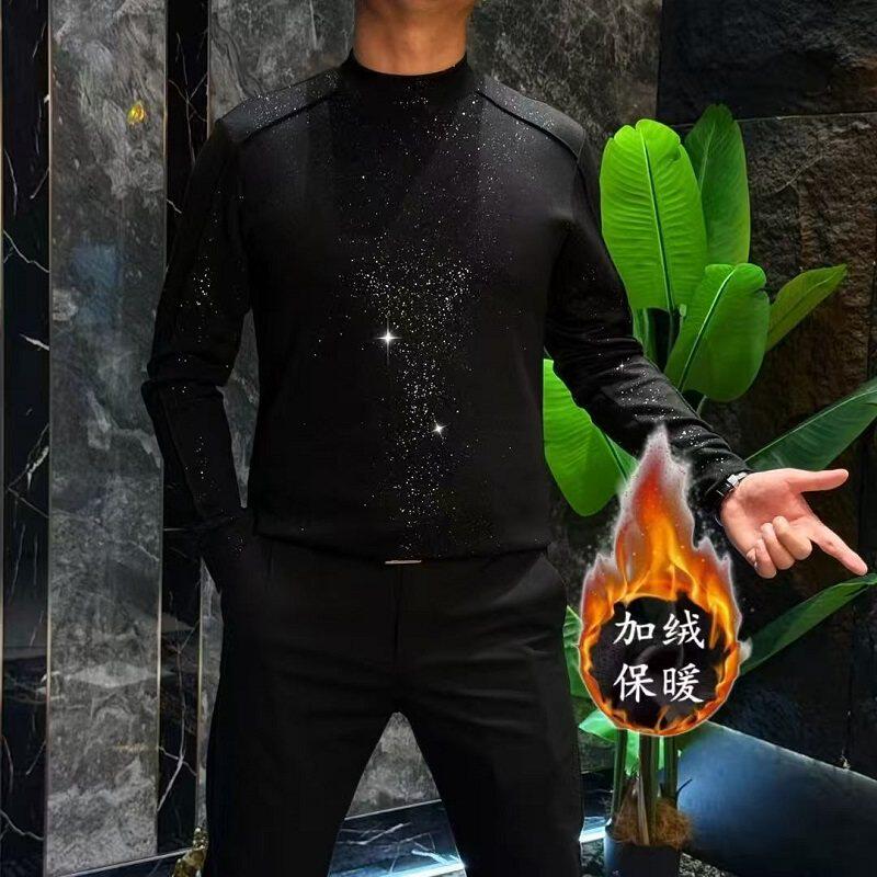 轻奢潮牌满天星卫衣男加绒加厚拼色老钱风体恤痞帅百搭保暖打底衫