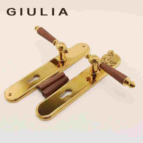 GIULIA黄铜金色天使门锁复古法式胡桃木门把手静音磁吸双开门锁