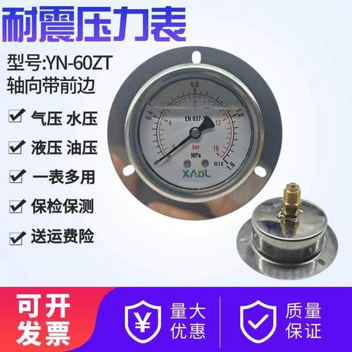 YN-60ZT耐震压力表轴向带边抗震压力表400KG16bar10bar600/250bar