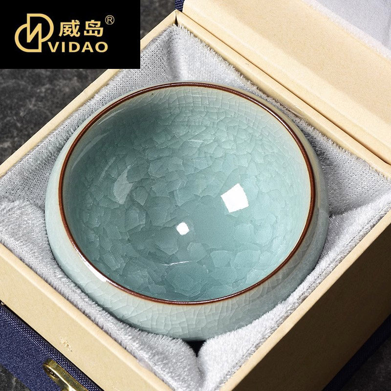 汝窑茶杯开片可养冰裂纹功夫茶具天青色品茗杯主人杯单杯陶瓷茶盏_虎窝淘
