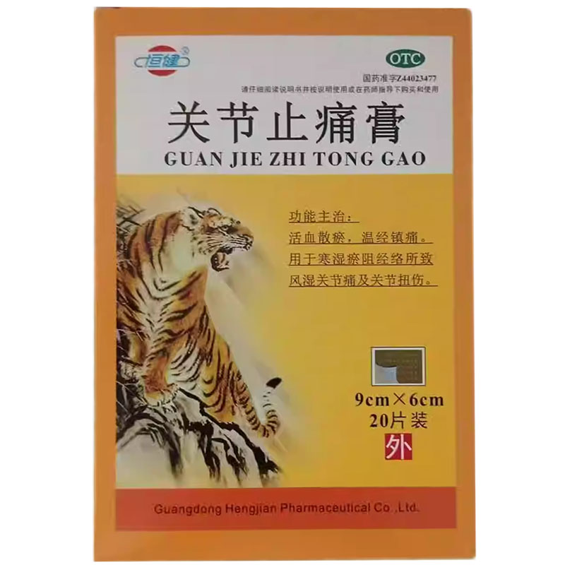 恒健关节止痛膏20片活血散瘀温经镇痛风湿关节痛关节扭伤药贴正品