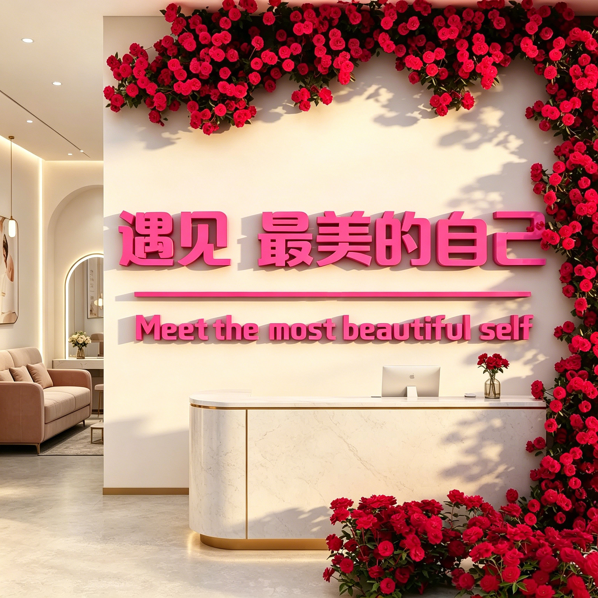 网红美容院墙面装饰画收银前台背景氛围布置高级女服装店形象吸引