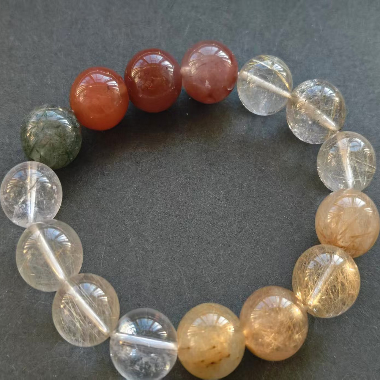 天然水晶多宝彩发晶手串