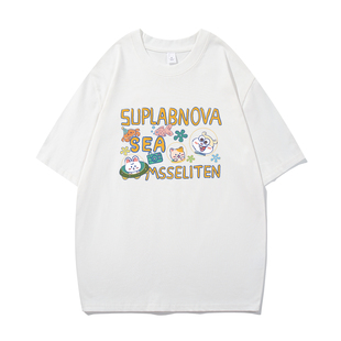 SUPLABNOVA潮牌新款 T恤男女学生宽松纯棉街头风上衣 卡通印花短袖