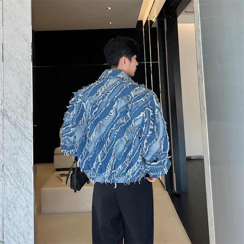 韩版个性潮流定制流苏牛仔外套P145,男装工装外套,星座1111（原C206）