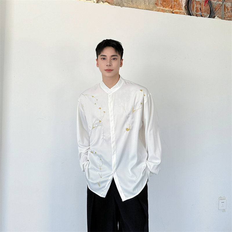 夏季清凉感新中式金银绣线长袖衬衫防晒衬衣男女同款P85,男装衬衫,星座1111（原C206）