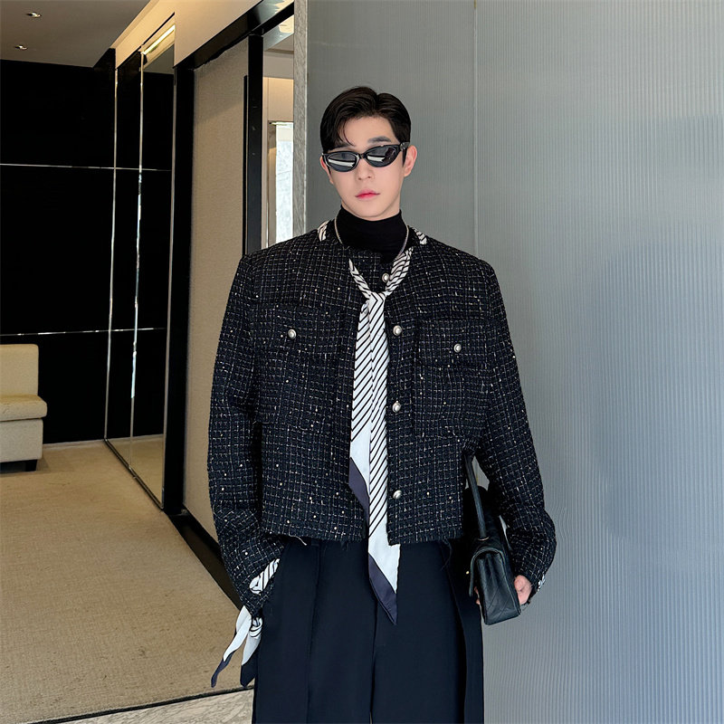 小众高级感定制丝巾飘带粗呢小香风外套潮男女同款P155,女装短外套,星座1111（原C206）
