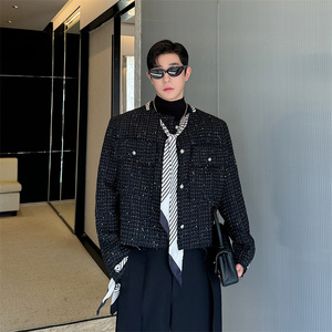 小众高级感定制丝巾飘带粗呢小香风外套潮男女同款P155图片