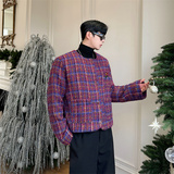 小香风复古圆领紫色粗花呢夹克外套男女同款金属爱心装饰P185，男装夹克，星座1111（原C206）
