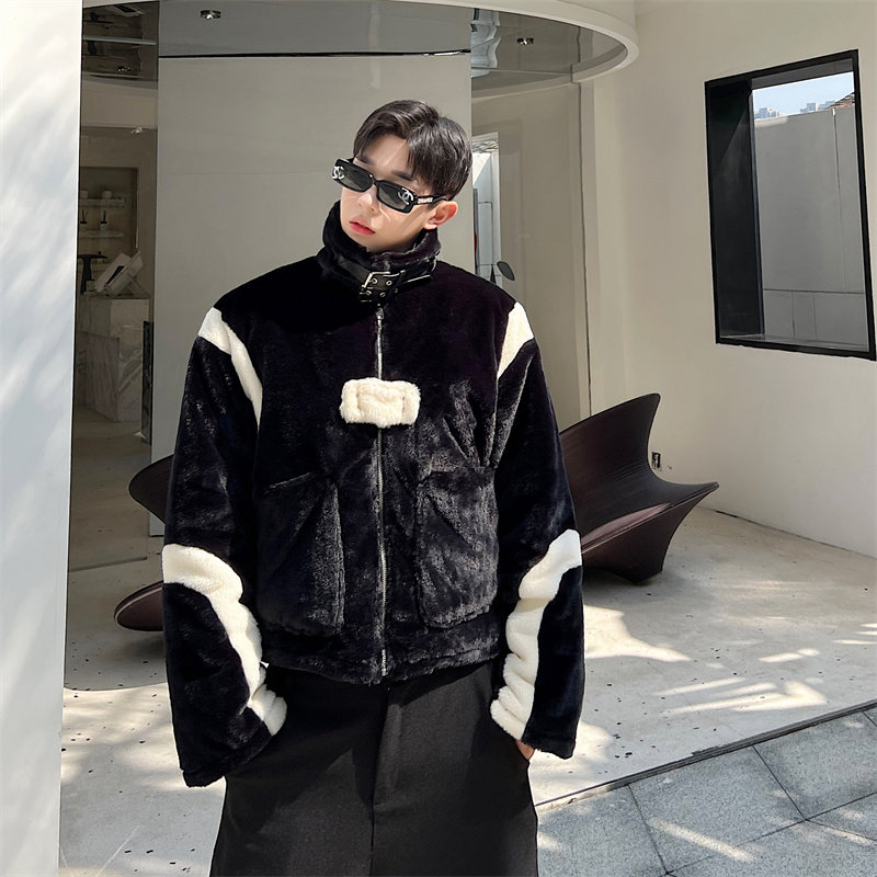 25韩版撞色羊羔毛短款时尚潮流棉衣爱心毛毛装饰超厚实保暖P125,男装棉衣,星座1111（原C206）