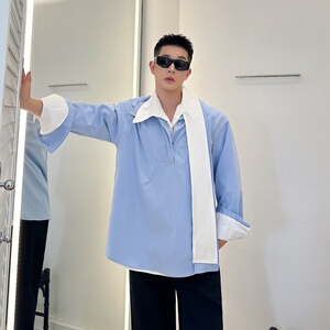 25原创设计感衬衫特色连体领带装饰立体金属扣P85图片