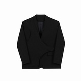 韩版假两件长袖西装黑色亮丝定制面料高级感垫肩无领西服P145，男装西服套装，星座1111（原C206）
