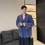 秋装新款吸睛重工闪钻宽松轻薄绑带长袖衬衫亮闪闪潮男P95，男装衬衫，星座1111（原C206）