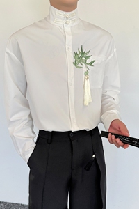 新中式高级感刺绣流苏长袖衬衫男女同款P85图片