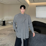 时髦格子衬衫棉麻弹性休闲飘带衬衣男女同款潮P85，男装衬衫，星座1111（原C206）