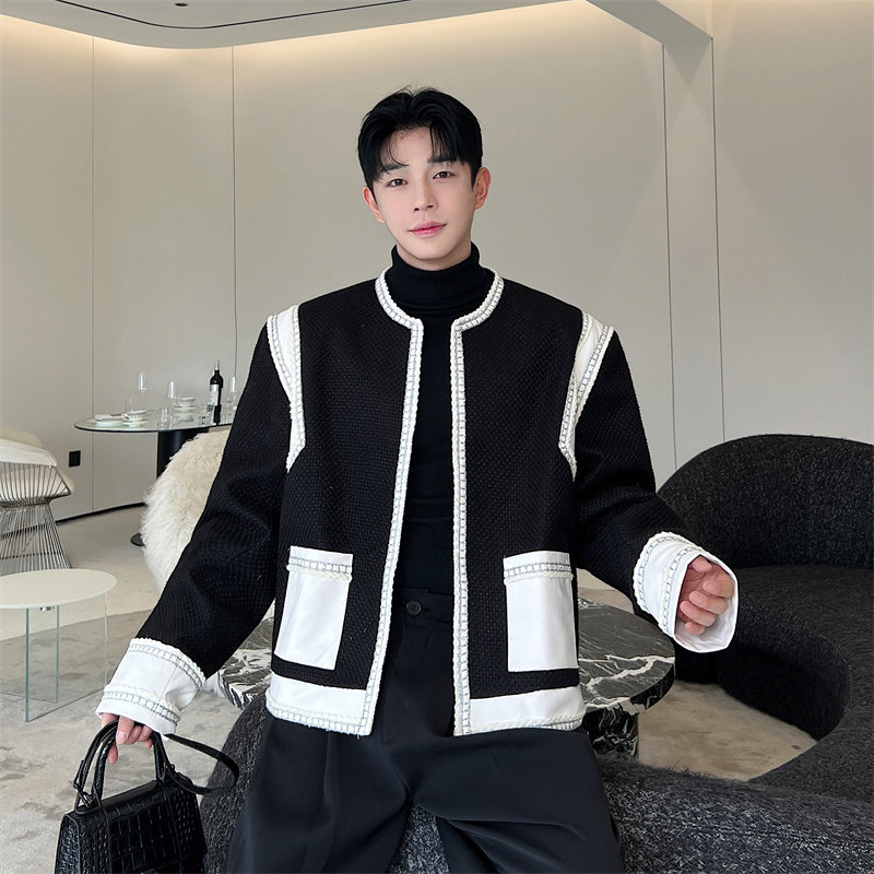 25小香风外套拼皮设计高品质男装夹克外套潮P130,男装夹克,星座1111（原C206）