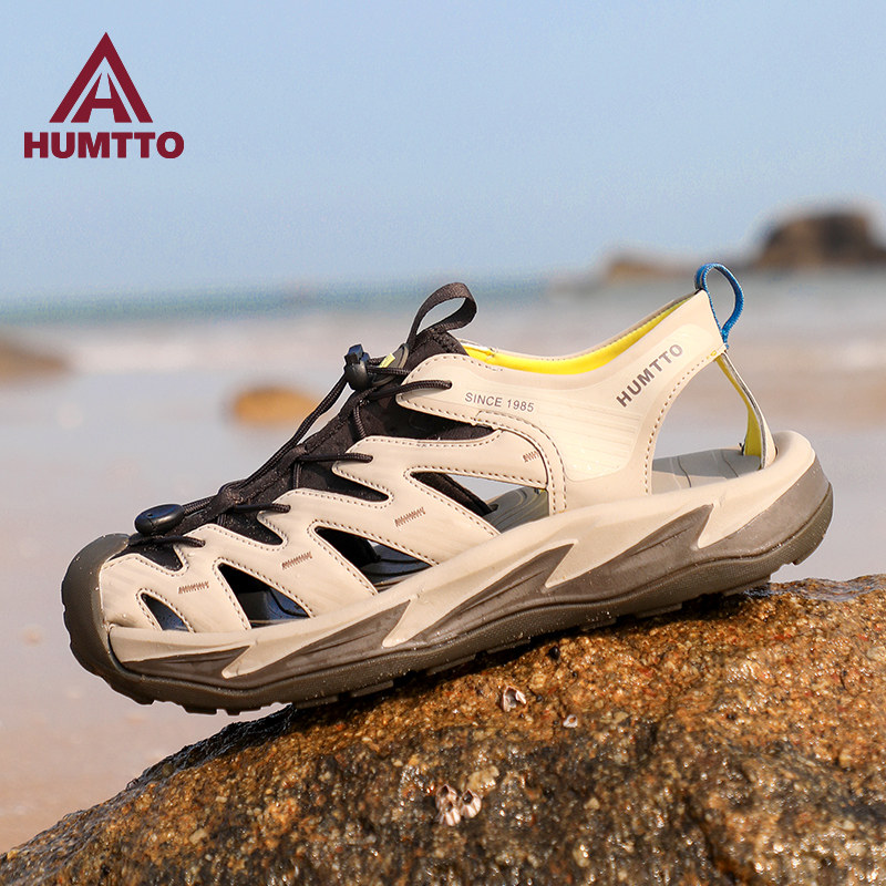 悍途户外沙滩鞋男款夏季新款海边防滑耐磨轻便透气软底包头溯溪鞋