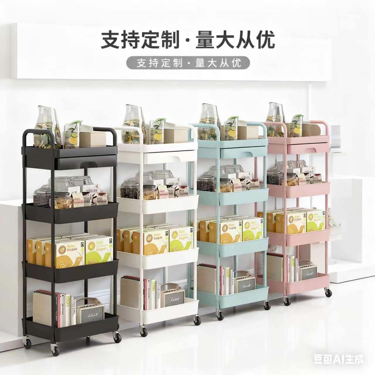 可移动置物架小推车带抽屉款厂家直供批发收纳定制厨房浴室抽屉式