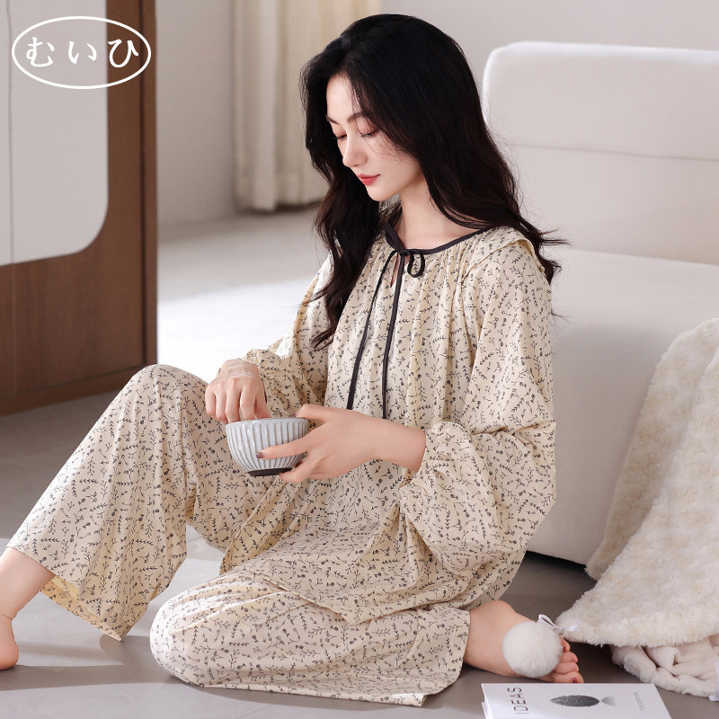 【日本むいひ轻奢】春秋款纯棉长袖睡衣女薄款套头碎花宽松家居服