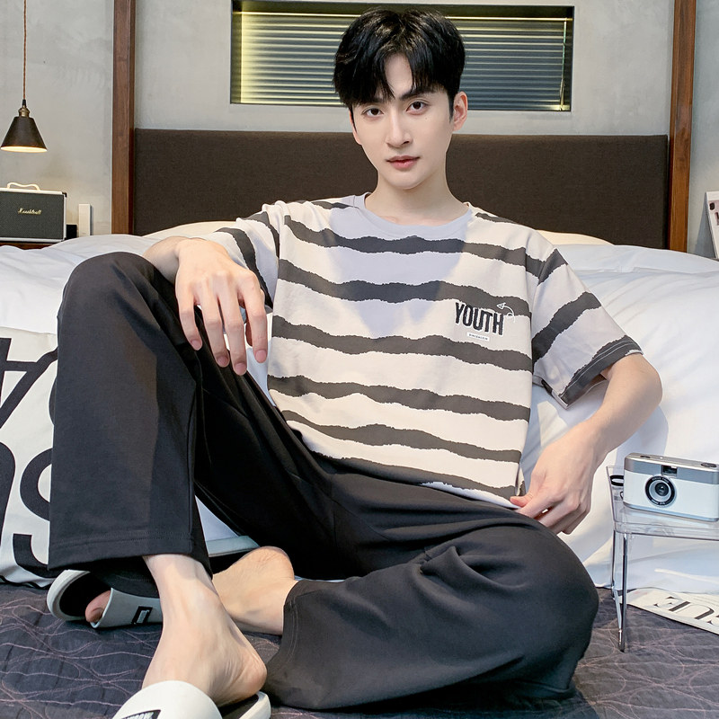 【日本むいひ轻奢】睡衣男款夏季纯棉薄款短袖长裤家居服休闲套装