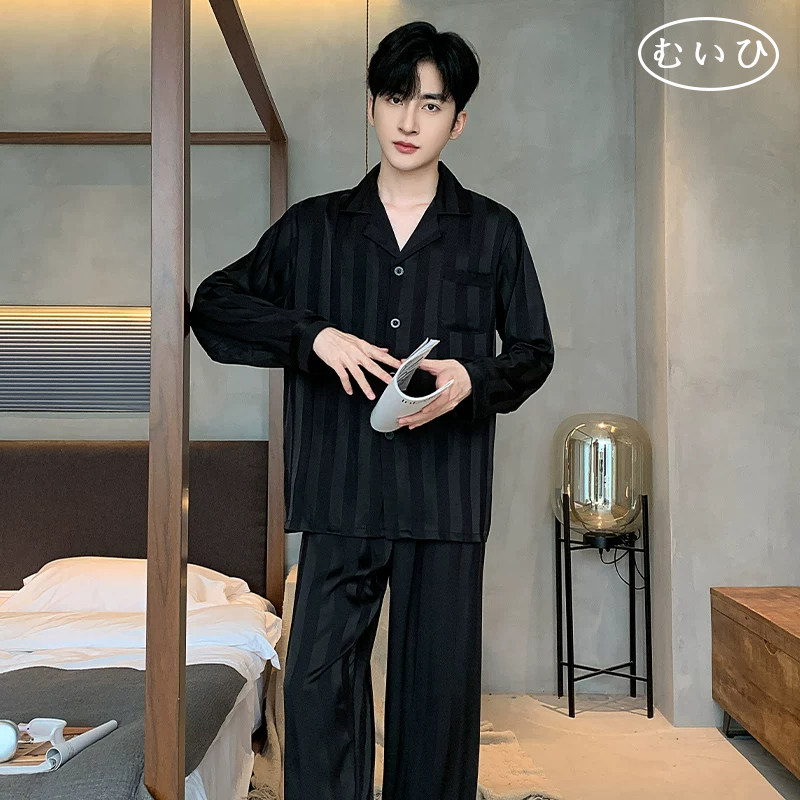 【日本むいひ轻奢】春秋长袖冰丝睡衣男大码宽松薄款加大夏季套装