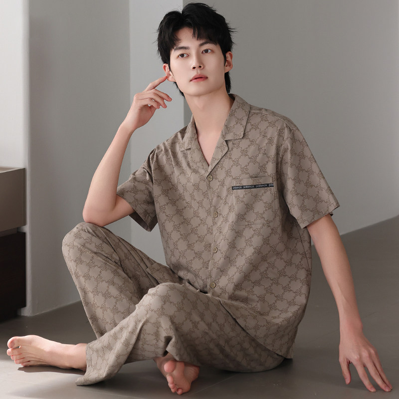 【日本むいひ轻奢】夏季睡衣男纯棉高级感短袖长裤套装大码家居服