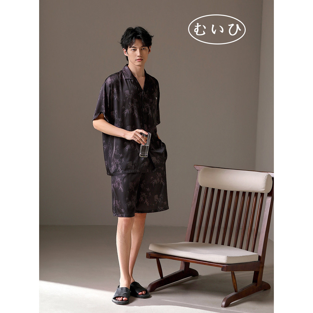【日本むいひ轻奢】睡衣男士夏季冰丝短袖短裤家居服丝绸男高级感
