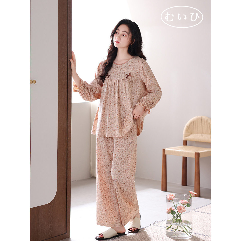 【日本むいひ轻奢】薄款套头碎花宽松睡衣女春秋款纯棉长袖家居服