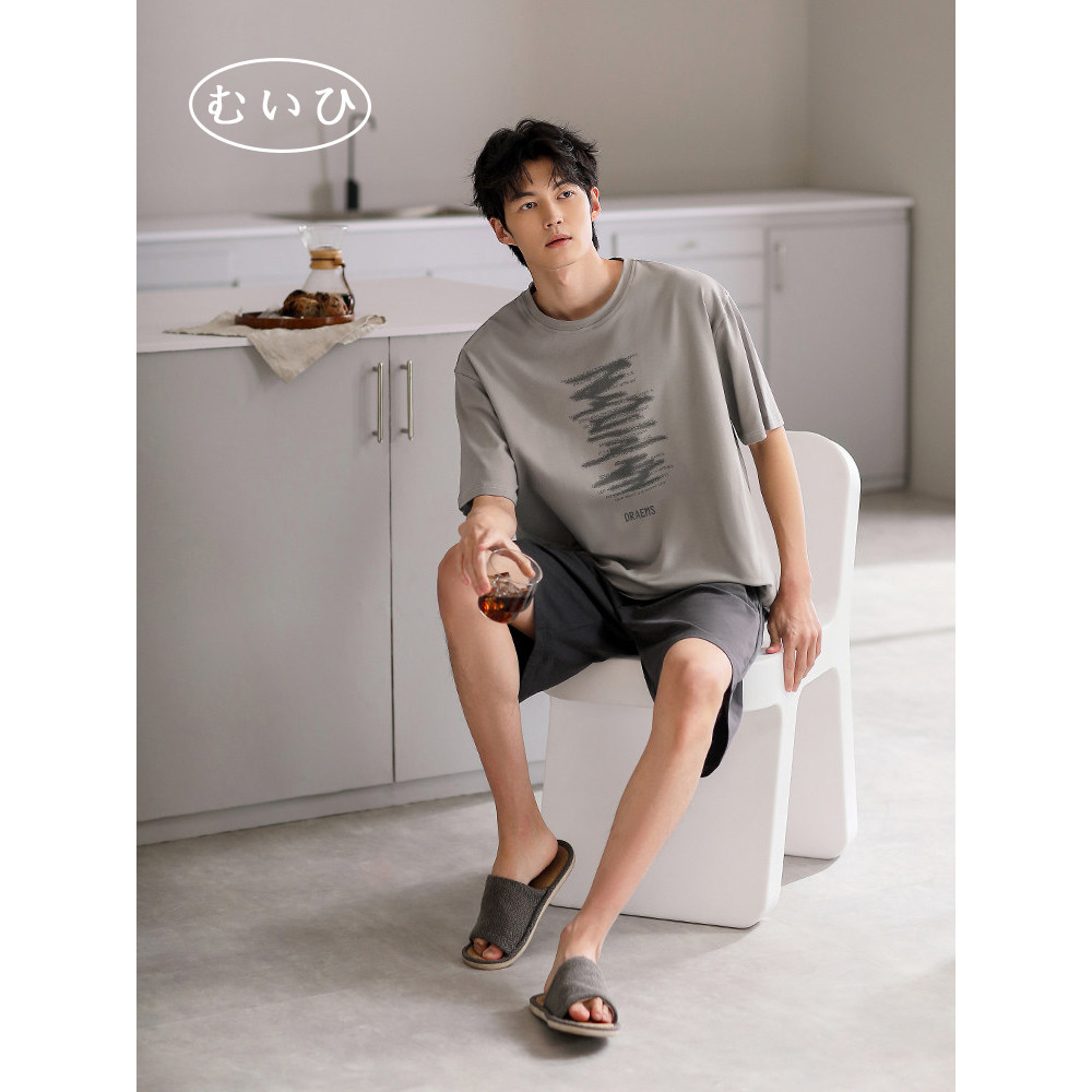 【日本むいひ轻奢】睡衣男士夏季莫代尔棉短袖短裤家居服休闲套装
