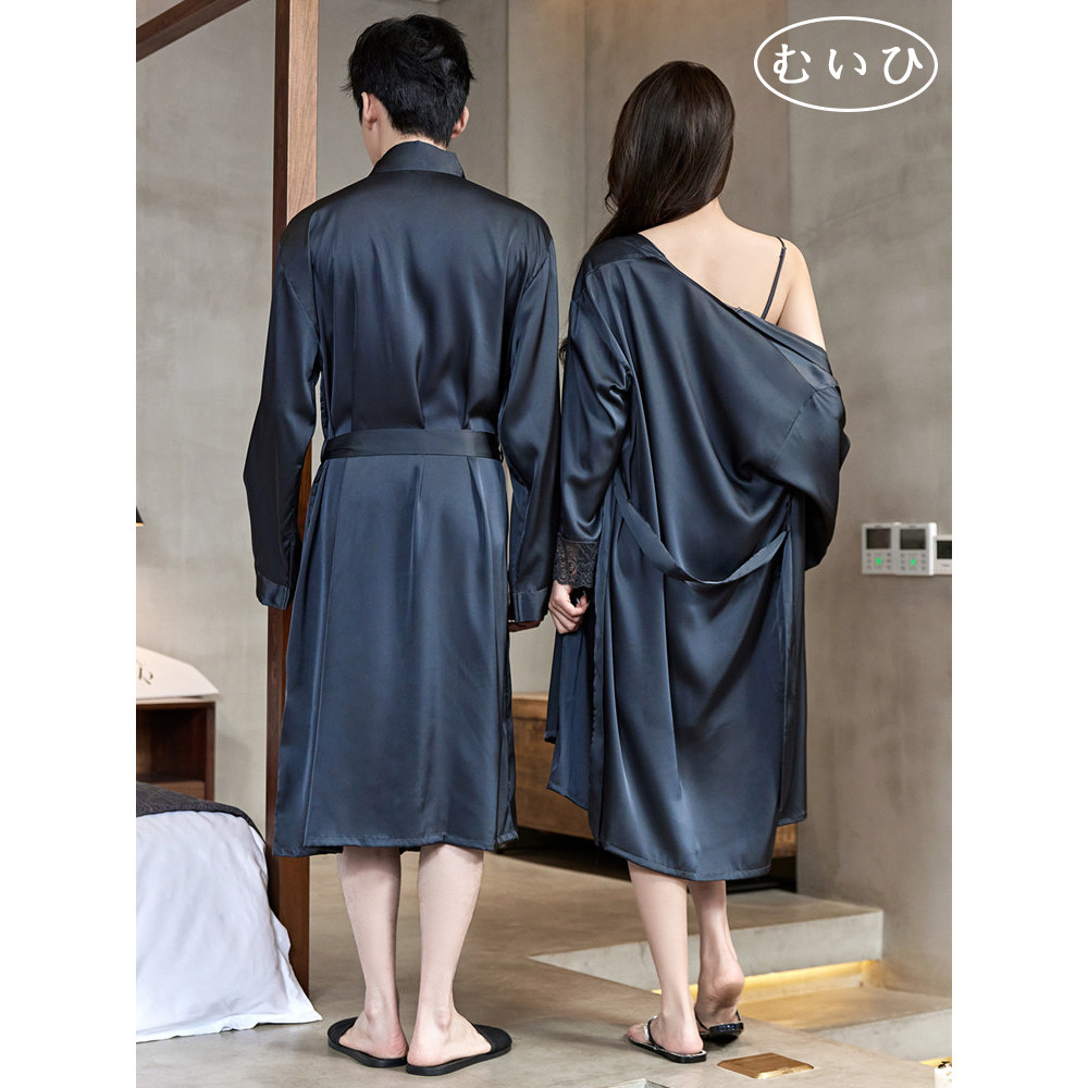 【日本むいひ轻奢】性感情侣冰丝吊带睡衣女睡裙夏季薄款男士浴袍