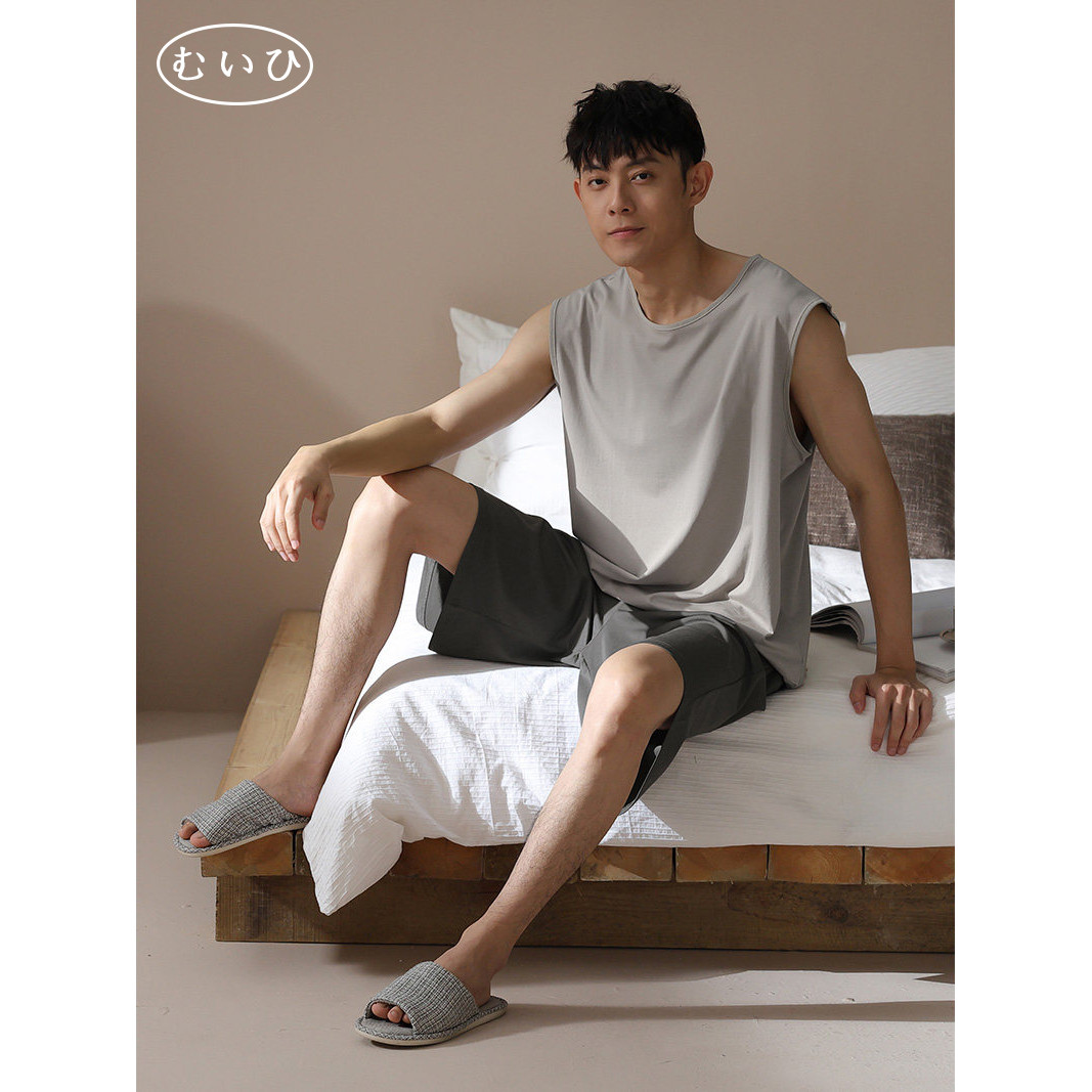 【日本むいひ轻奢】2026新款睡衣男士夏季冰丝薄款背心家居服套装