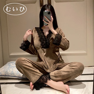 甜美带胸垫蕾丝性感纯欲家居服 海岛绒睡衣女款 日本むいひ轻奢