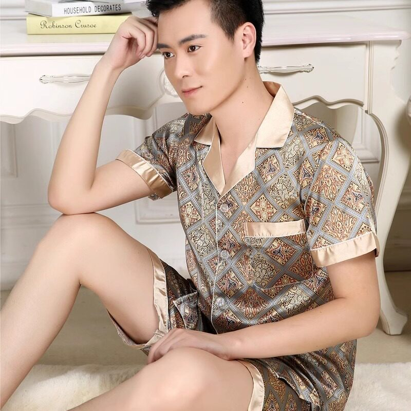 【日本むいひ轻奢】高级感夏季睡衣男冰丝短袖短裤薄款家居服套装