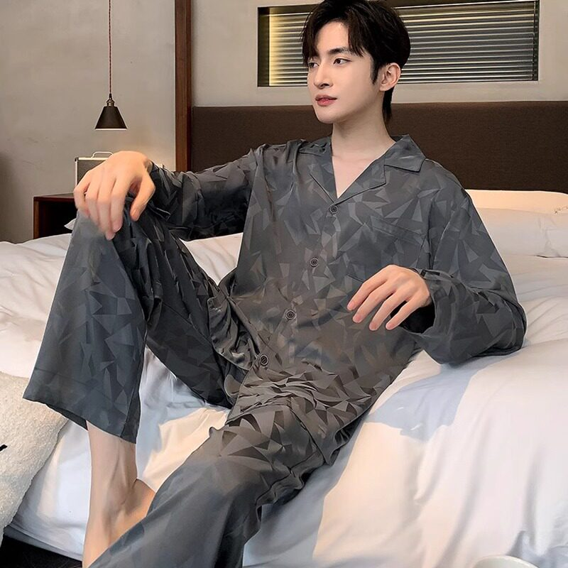 【日本むいひ轻奢】睡衣冰丝男夏季短袖高级感大码缎面家居服套装