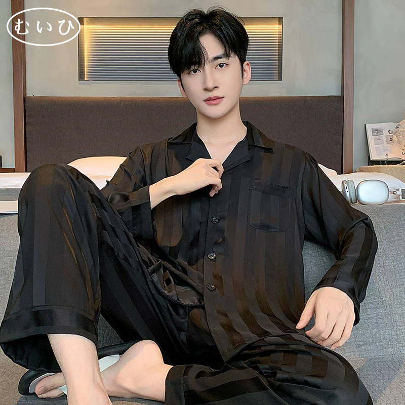 【日本むいひ轻奢】冰丝睡衣男春秋长袖大码宽松薄款加大夏季套装