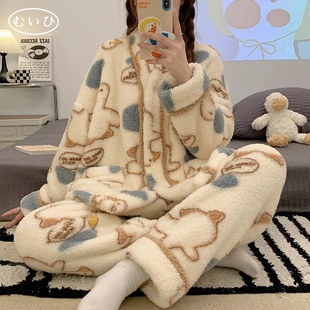 珊瑚绒睡衣女冬季 网红款 加厚加绒法兰绒家居服 日本むいひ轻奢