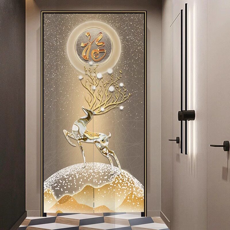 新中式轻奢麋鹿玄关入户家用卧室门帘隔断帘布艺厕所厨房遮挡挂帘