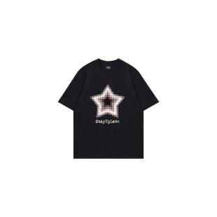 男女同款 STAY 复古高街印花字母休闲亲肤短袖 LATE星星点点美式