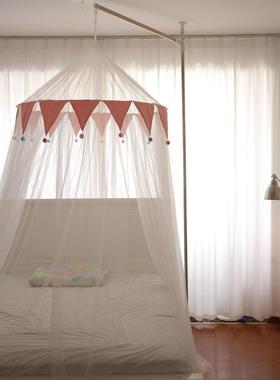 公主蚊帐开门吊加大顶圆顶00652三双宝人宝少女心床缦支架款通用