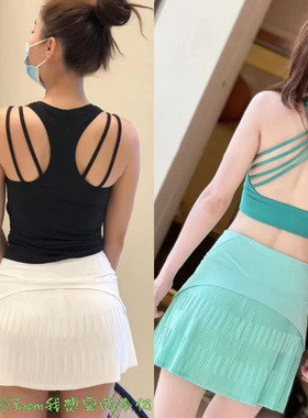 From推荐~运动短裙Pletd Lied高腰网球裙裤女瑜伽半身百褶裙子
