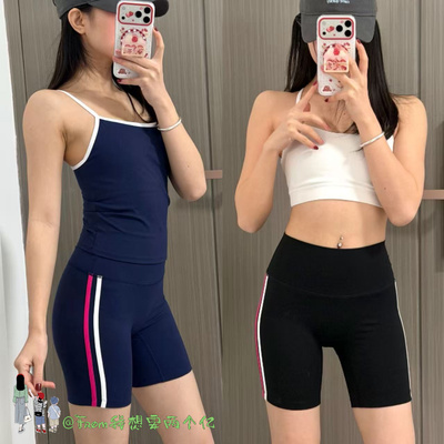 From上新~拼色裸感6寸Leggings高腰瑜伽短裤运动热裤骑行三分裤女
