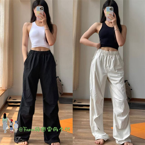 From新品伞兵裤~Crinkle Nylo尼龙褶皱款徒步运动宽松阔腿长裤女