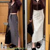 25新品 From 侧开叉垂坠感半身裙Soft运动休闲高腰包臀中长裙女
