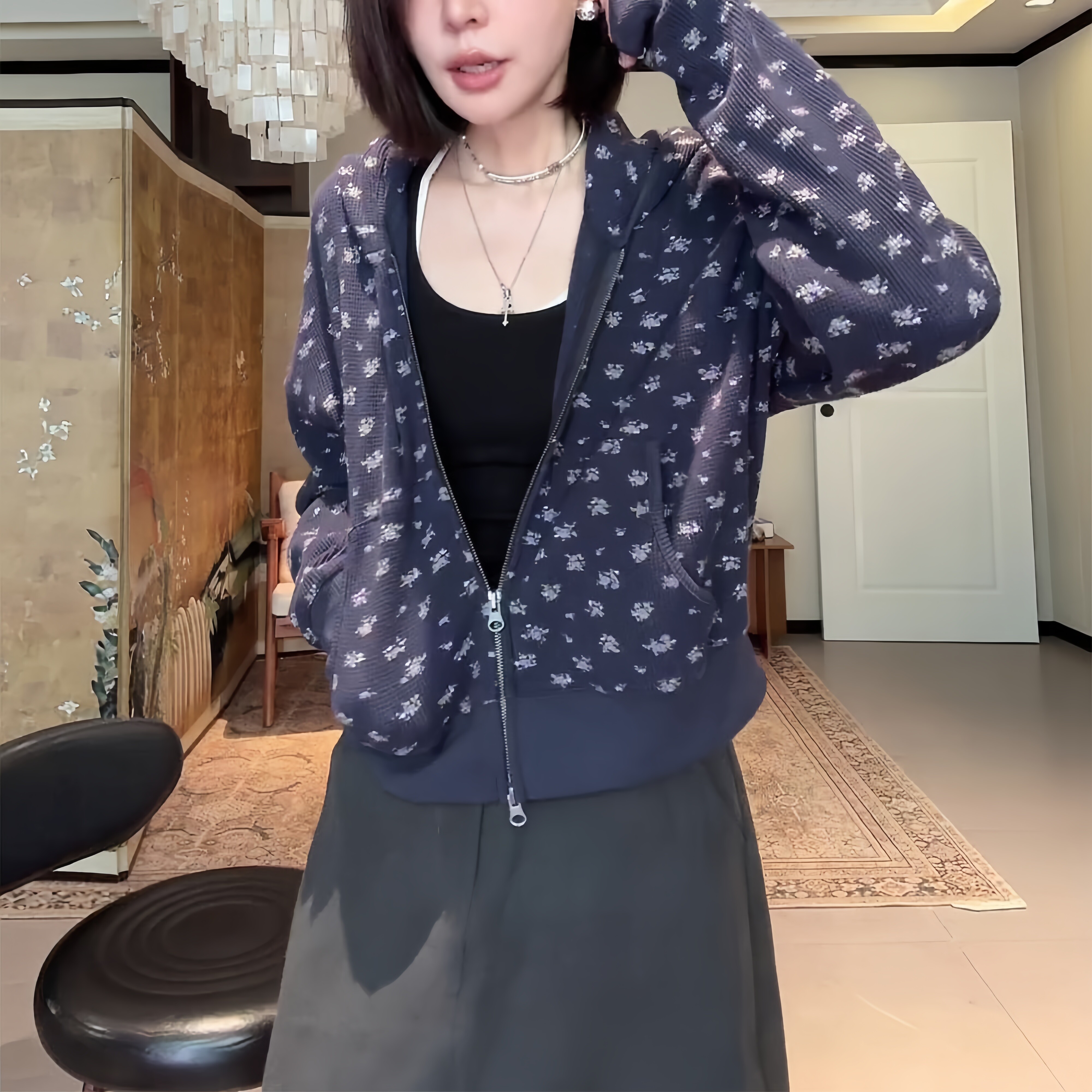 设计感宽松百搭显瘦帽衫女图片
