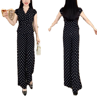 2026夏季新款小个子气质显瘦短袖波点上衣阔腿裤子休闲两件套装女