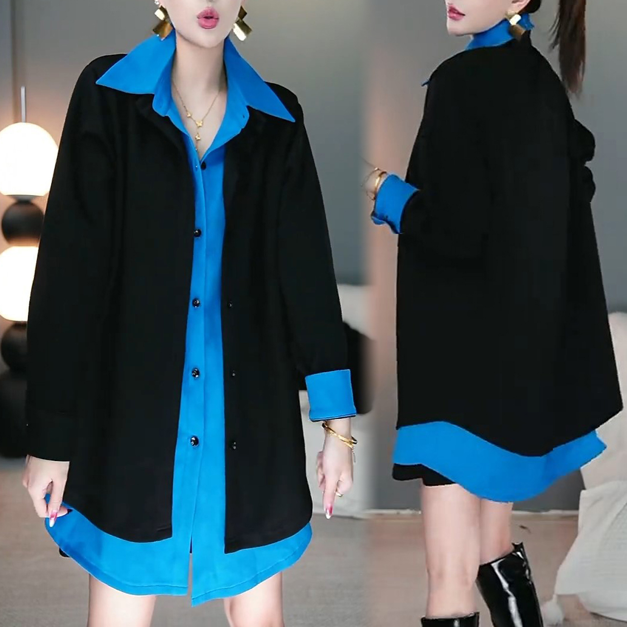 宽松显瘦POLO领长袖上衣