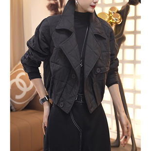 2025秋冬季新款拼接设计感棉服短外套女时尚洋气翻领保暖棉衣棉袄