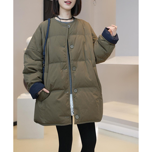 2025冬季新款设计中长款棉袄外套女时尚洋气拼接宽松显瘦棉服棉衣