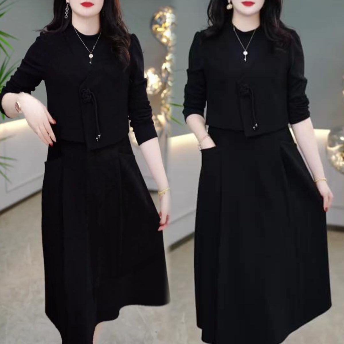 秋冬假两件显瘦时尚复古连衣裙