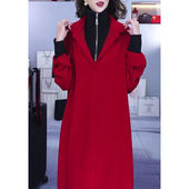 气质百搭收腰显瘦撞色中长款 大码 假两件连衣裙女2025秋冬新款 裙子